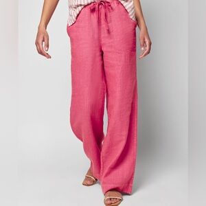 Faherty Pink Summer Sands Wide Leg Linen Pants L EUC